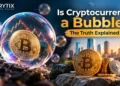 Cryptocurrency a Bubble? Bitcoin inside a bubble with crypto market charts
