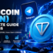 Blue Toncoin cryptocurrency coin with Telegram integration, blockchain network and digital market graphics.